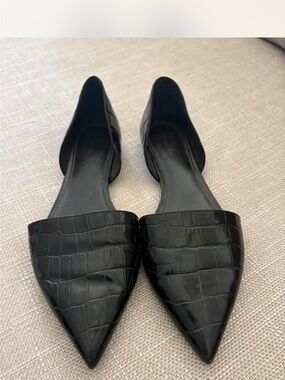 Michael Kors Black Croc-Embossed Pointed D'Orsay Flats